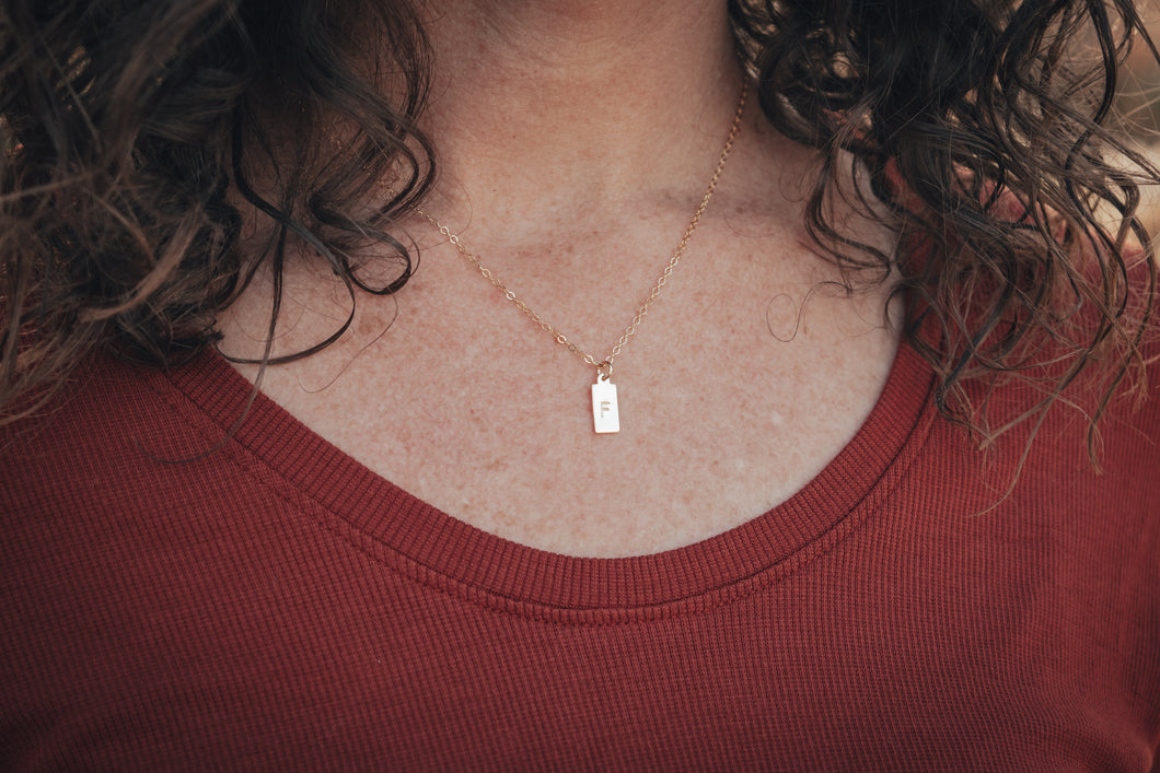 Into the Pines Rectangle Initial Necklace