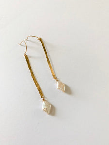 Hammered Freshwater Pearl Drop Earrings