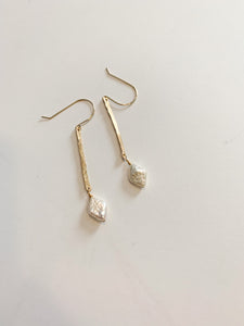 Hammered Freshwater Pearl Drop Earrings